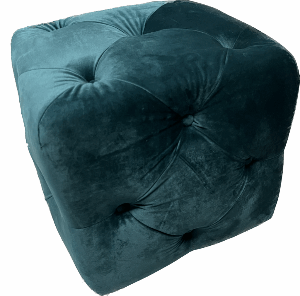 Turquoise Square Tufted Velvet Ottoman
