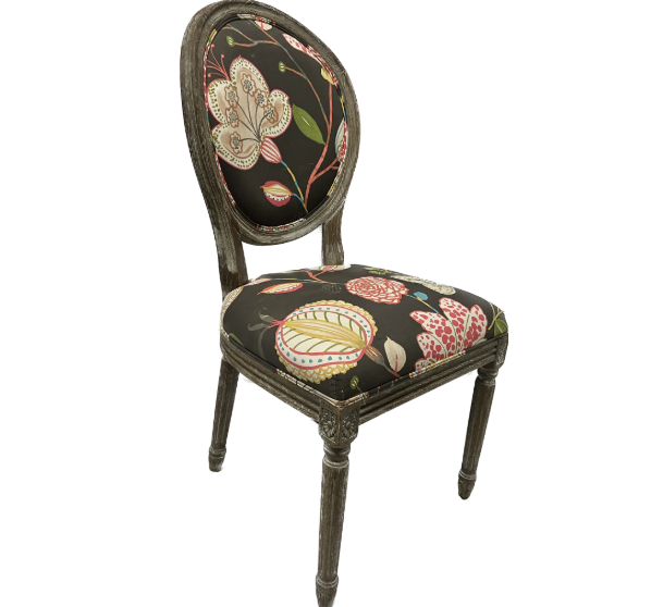 Upholstered French Style Chair With Floral Fabric