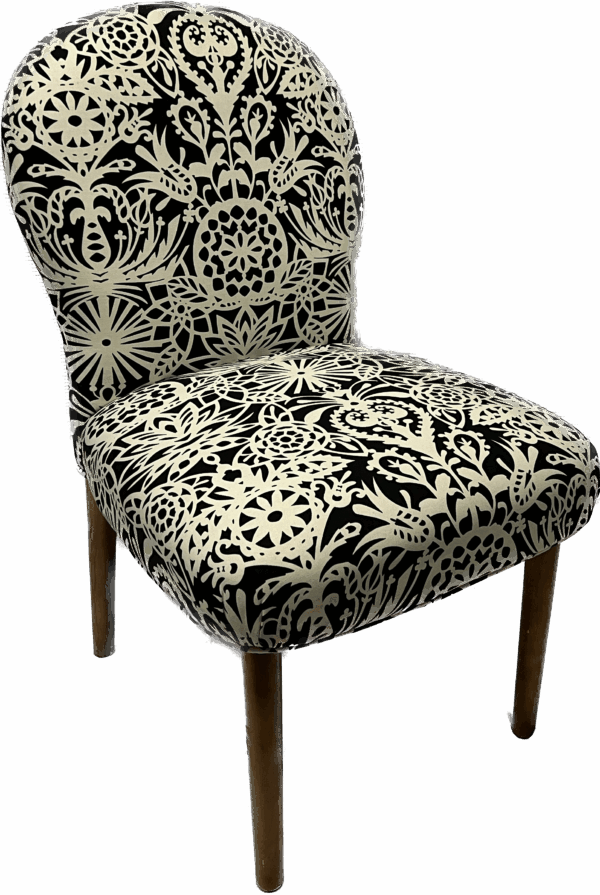 Black and Cream Floral Patterned Round Back Chair
