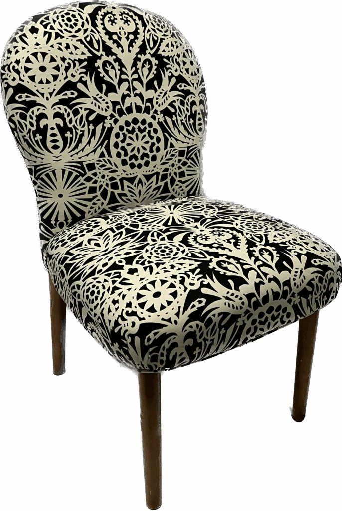 Black and Cream Floral Patterned Round Back Chair