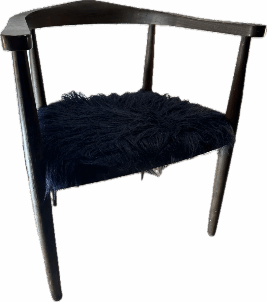 Wood and Blue Faux Fur Chair