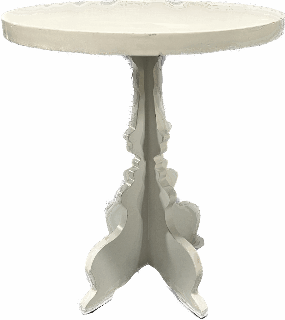 White Wood Round Side Table with Carved Leg