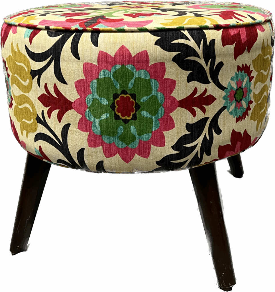Floral Ottoman with Wood Legs