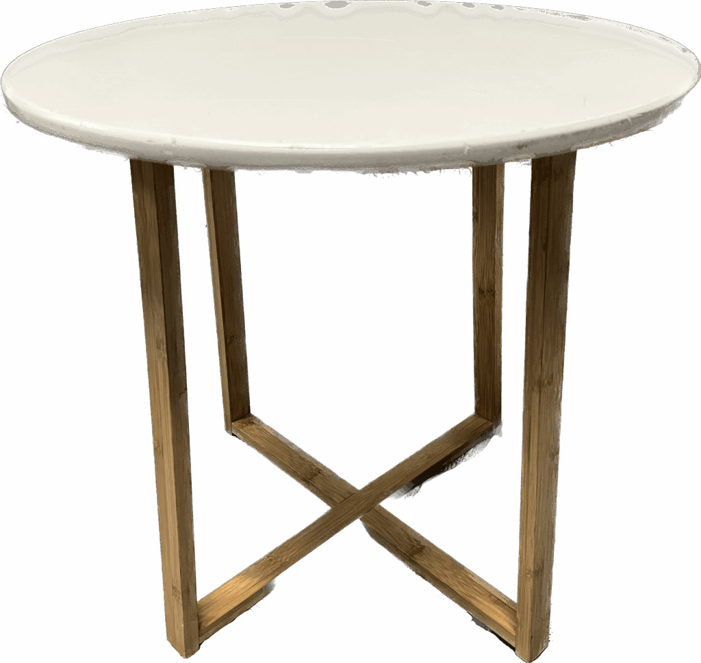 White Round Side Table with Natural Legs