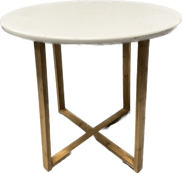 White Round Side Table with Natural Legs