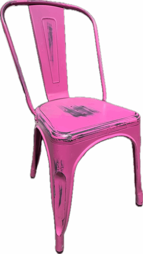 Distressed Hot Pink Metal Stacking Chair