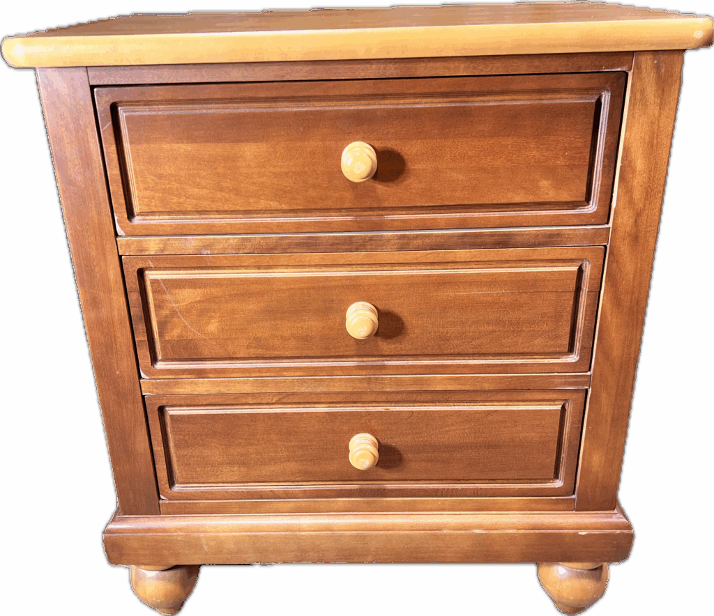 Light and Dark Wood Bedside Table with 3 Drawers