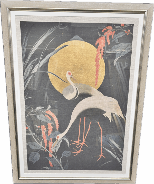 2 Crane Print Silver Frame