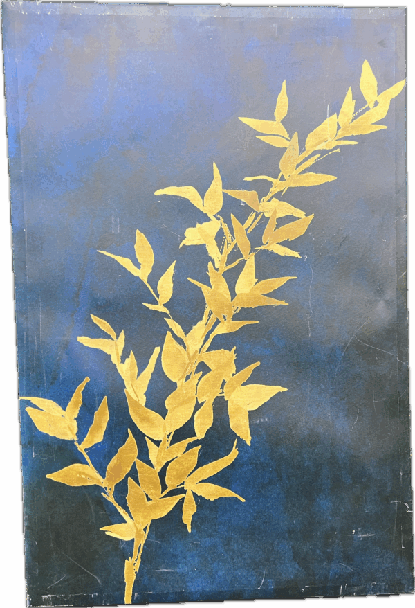 Gold Leaves on Navy Canvas