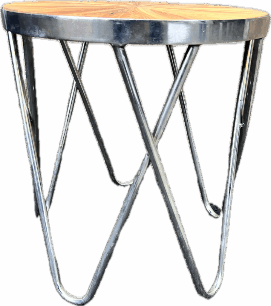 Round Silver Hairpin Base Table with Inlay Top