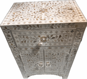 Mother of Pearl Inlay Cabinet with Storage and Crystal Knobs