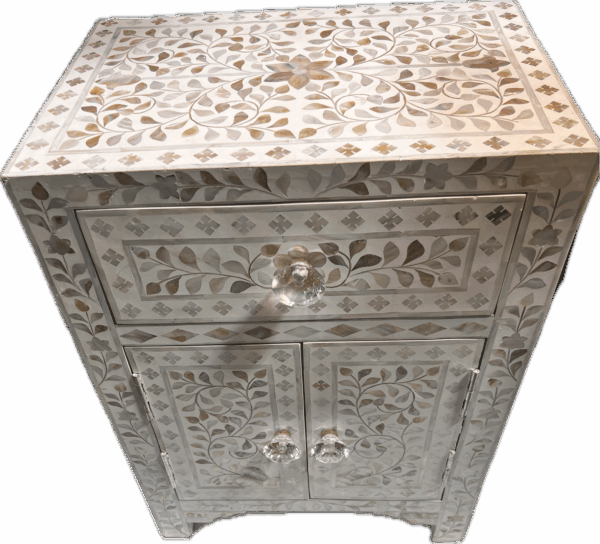 Mother of Pearl Inlay Cabinet with Storage and Crystal Knobs