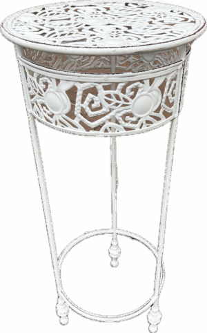 Cabbage Rose White Metal Plant Stand