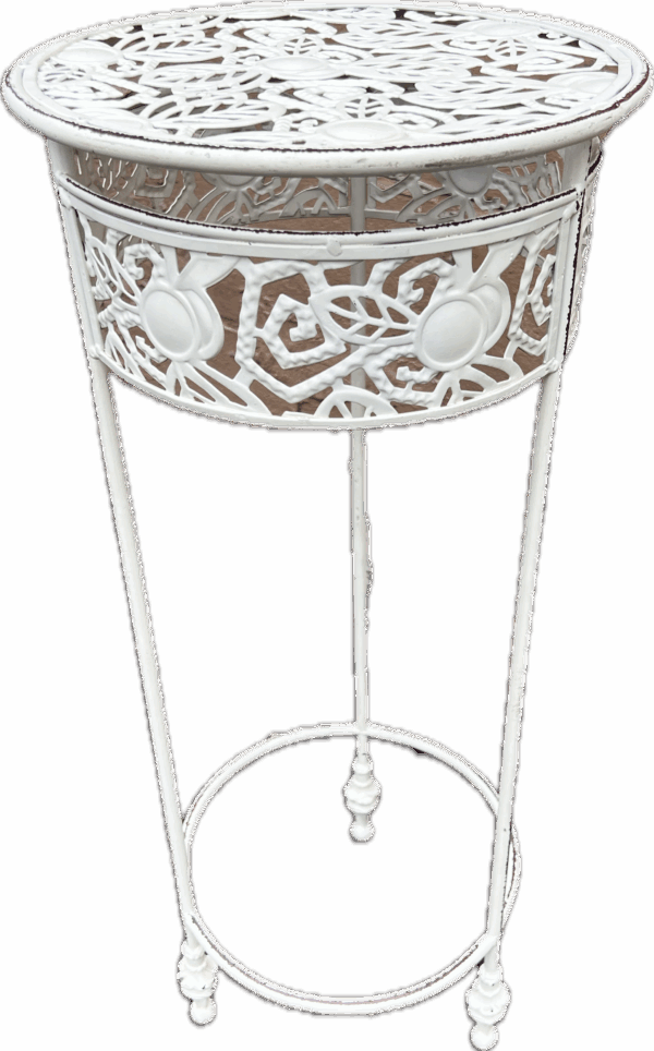Cabbage Rose White Metal Plant Stand