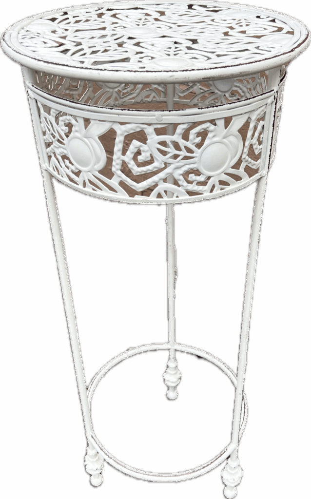 Cabbage Rose White Metal Plant Stand