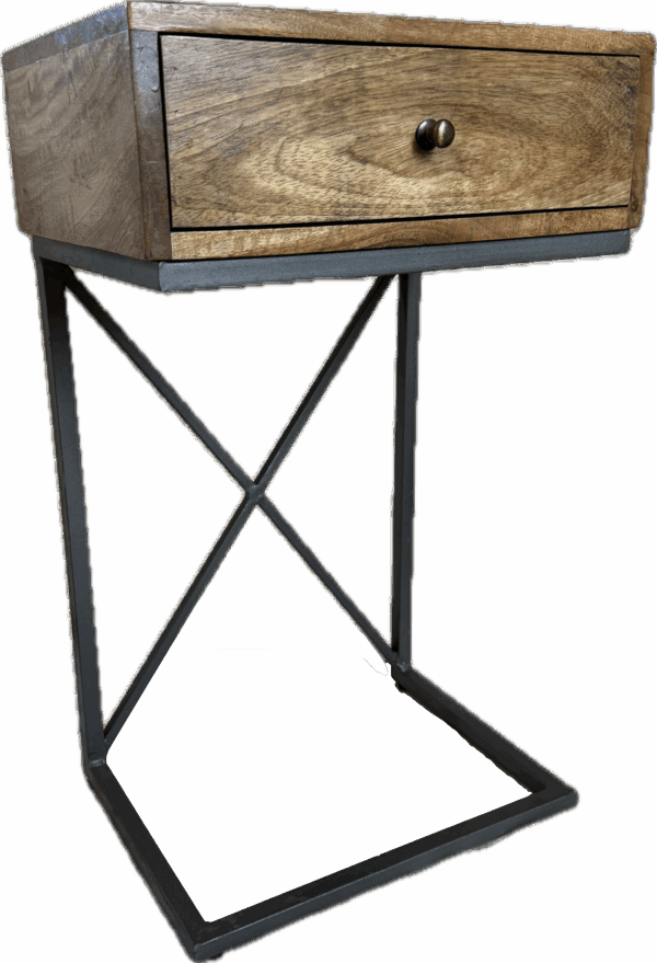 Wood Bedside Table with Drawer and Metal Legs