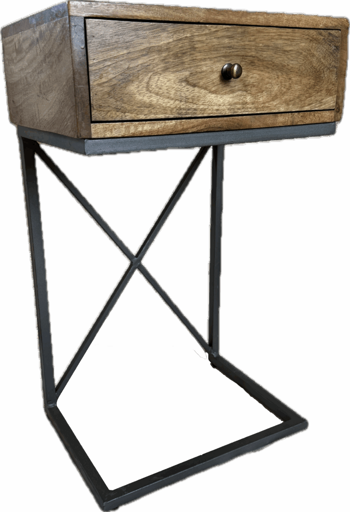Wood Bedside Table with Drawer and Metal Legs