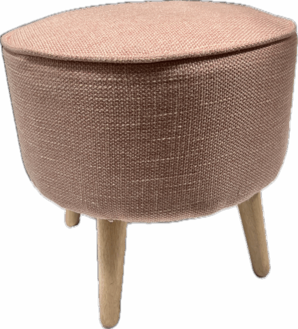 Pink Linen Round Ottoman