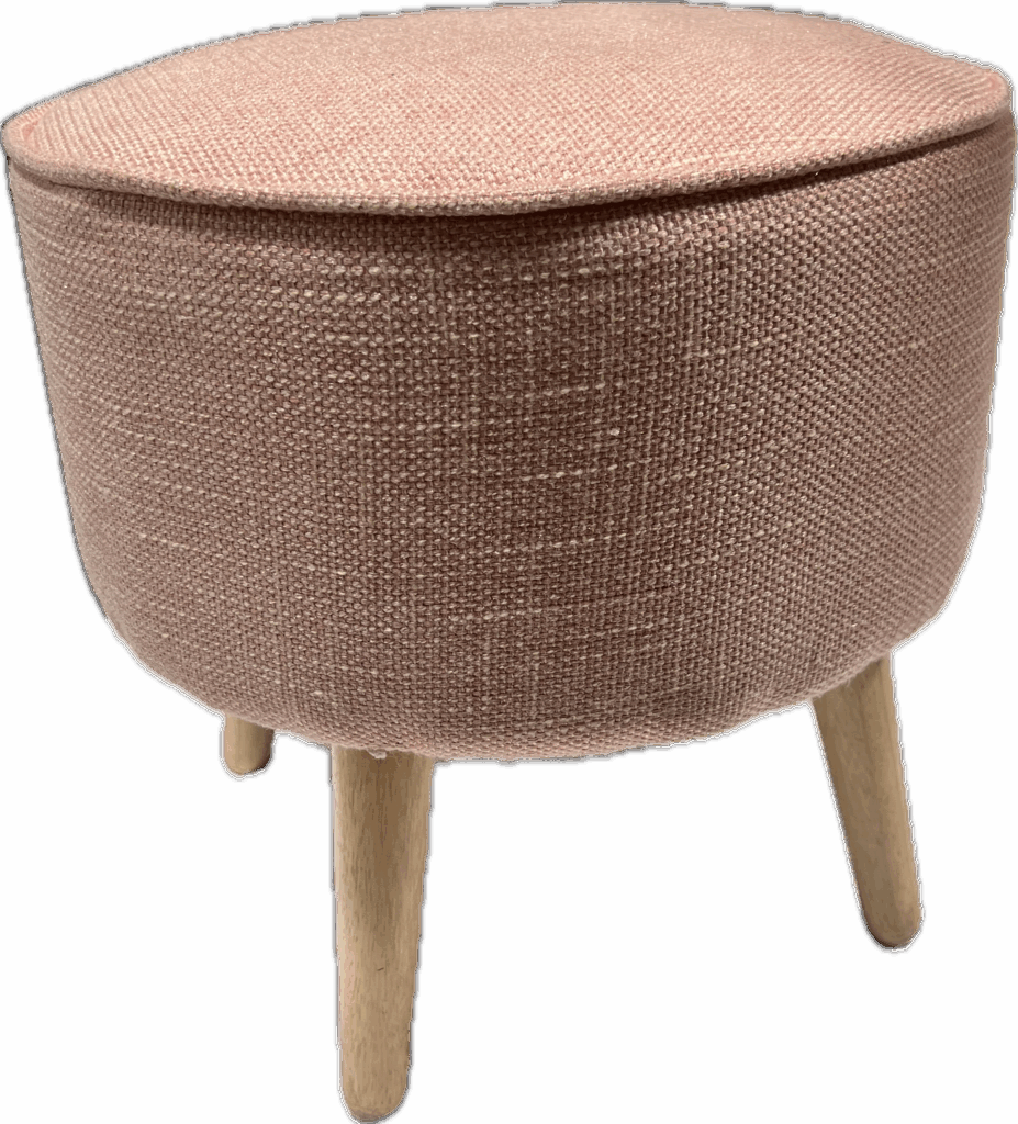 Pink Linen Round Ottoman