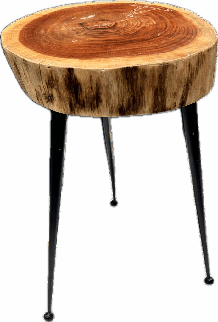 Rustic Round Side Table with Metal Legs