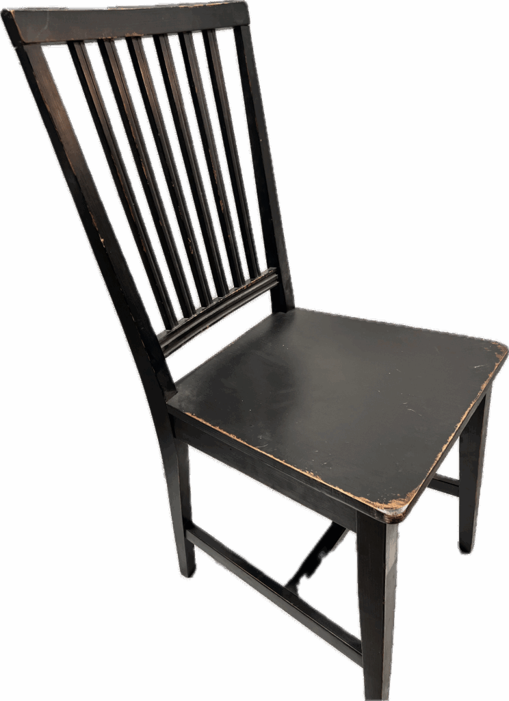 Distressed Slatted Back Black Chair