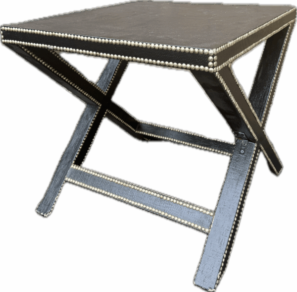 Black Leather Grasscloth Accent Table with Silver Nailheads