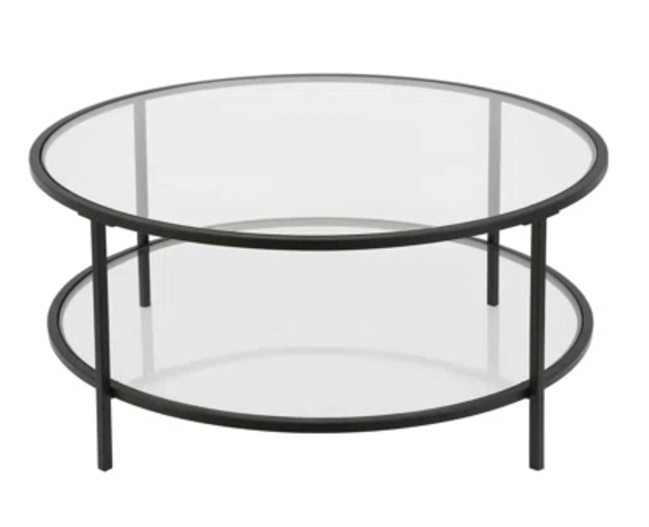 Round Double Glass Cocktail Table with Black Metal Frame