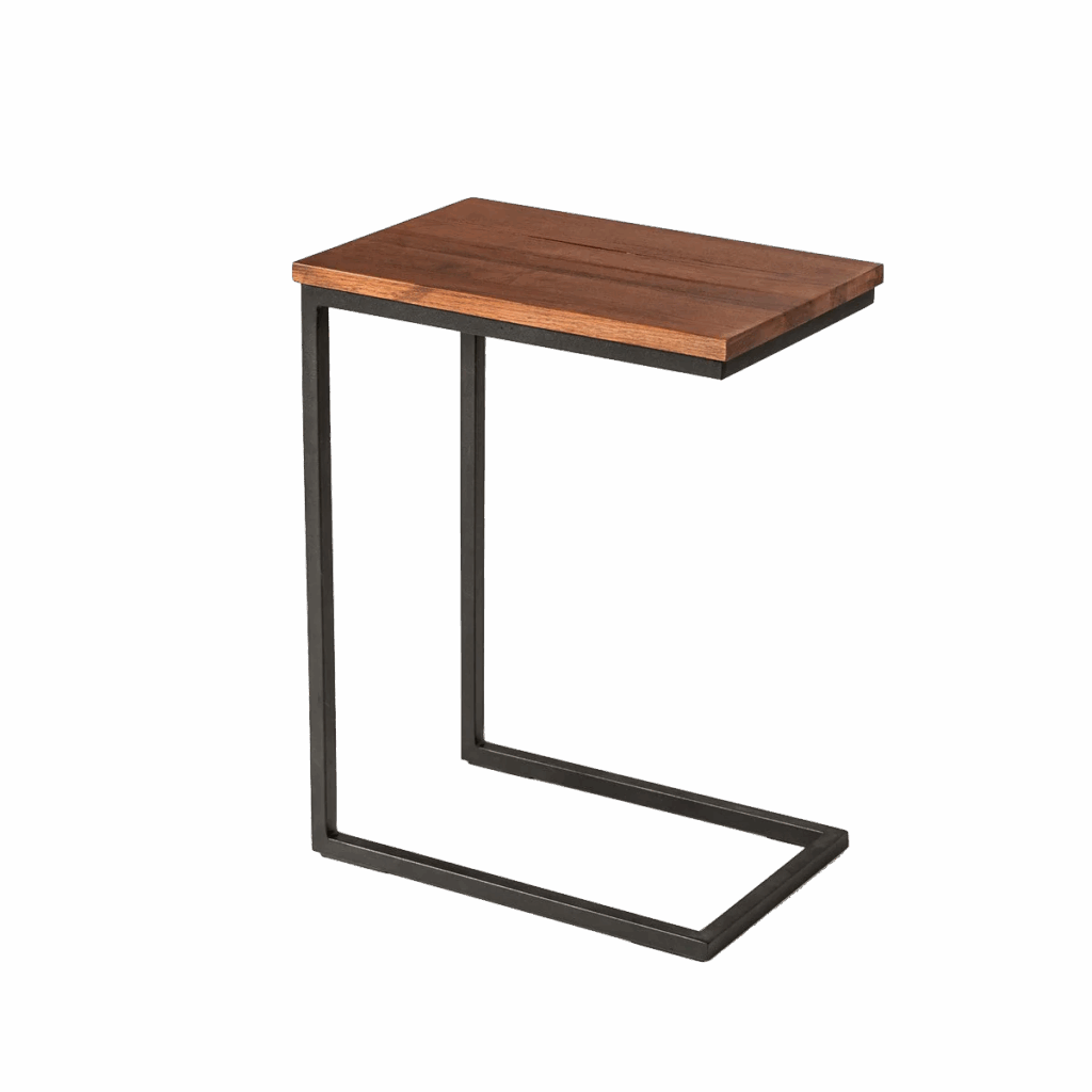 Gooseneck Wood Topped Table with Black Metal Legs