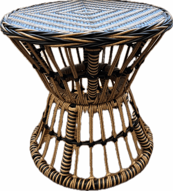 Black and Tan Rattan-Look Side Table