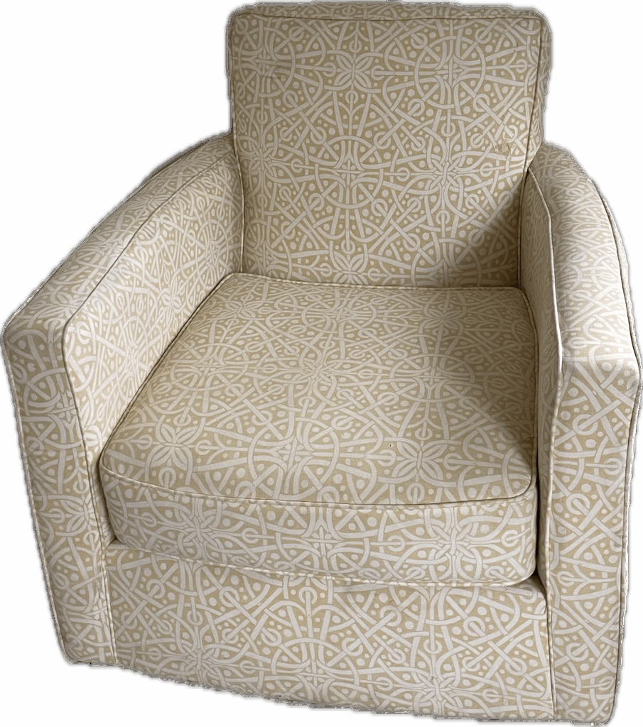 Yellow and White Patterned Swivel Chair