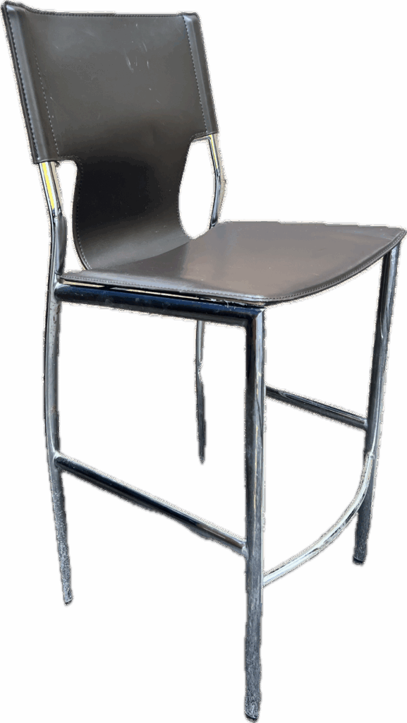 Grey and Silver Metal and Faux Leather Bar Stool