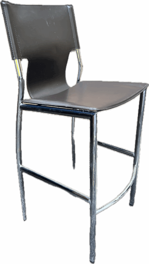 Grey and Silver Metal and Faux Leather Bar Stool