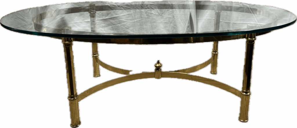 Vintage, Ornate Gold Oval Cocktail Table with Glass Top