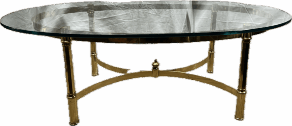 Vintage, Ornate Gold Oval Cocktail Table with Glass Top