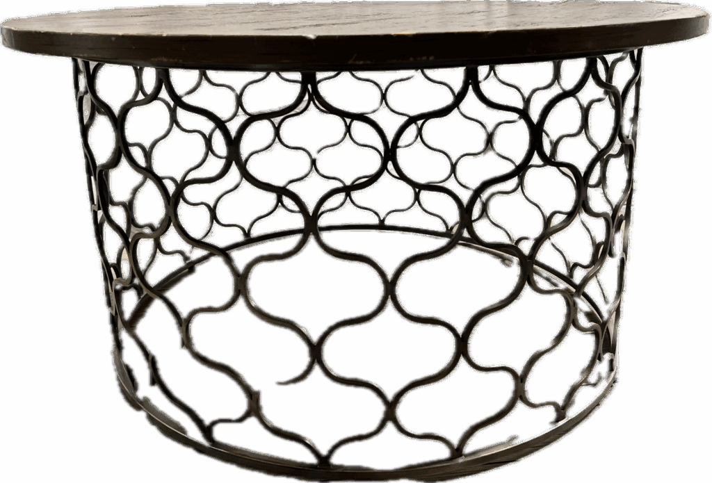 Round Metal Quatrefoil Base Coffee Table