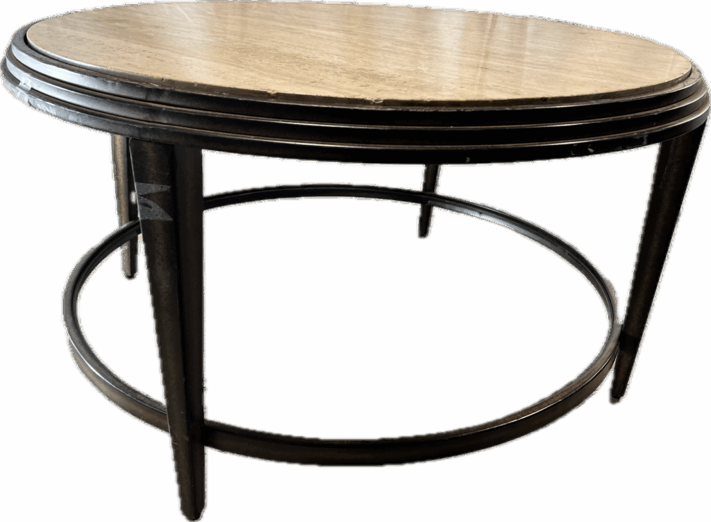 Round Metal Base Faux Marble Top Coffee Table