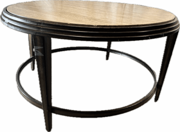 Round Metal Base Faux Marble Top Coffee Table