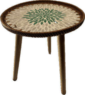 3 Legged Rattan and Faux Shell Table