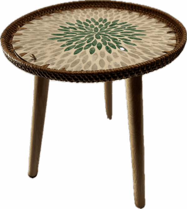 3 Legged Rattan and Faux Shell Table