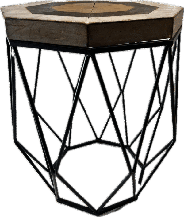 Octagonal Wood Table with Geometric Metal Base