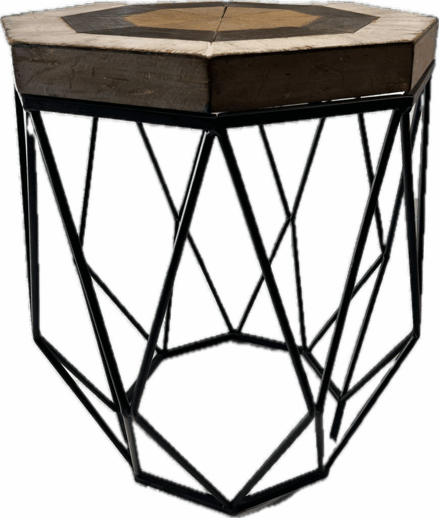 Octagonal Wood Table with Geometric Metal Base