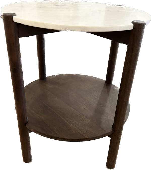 Round Marble Table with Dark Wood Base