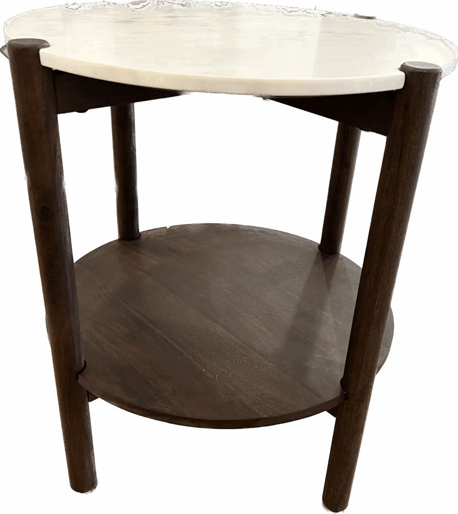 Round Marble Table with Dark Wood Base