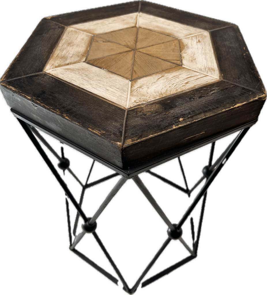 Hexagonal Wood Table with Metal Base