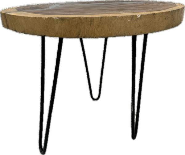 Round Wood and Resin Table with Hairpin Legs