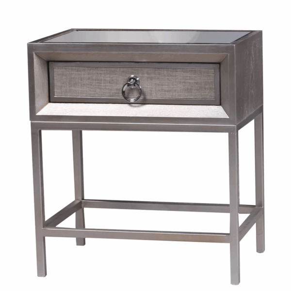 Mirrored Shagreen 1 Drawer Nightstand