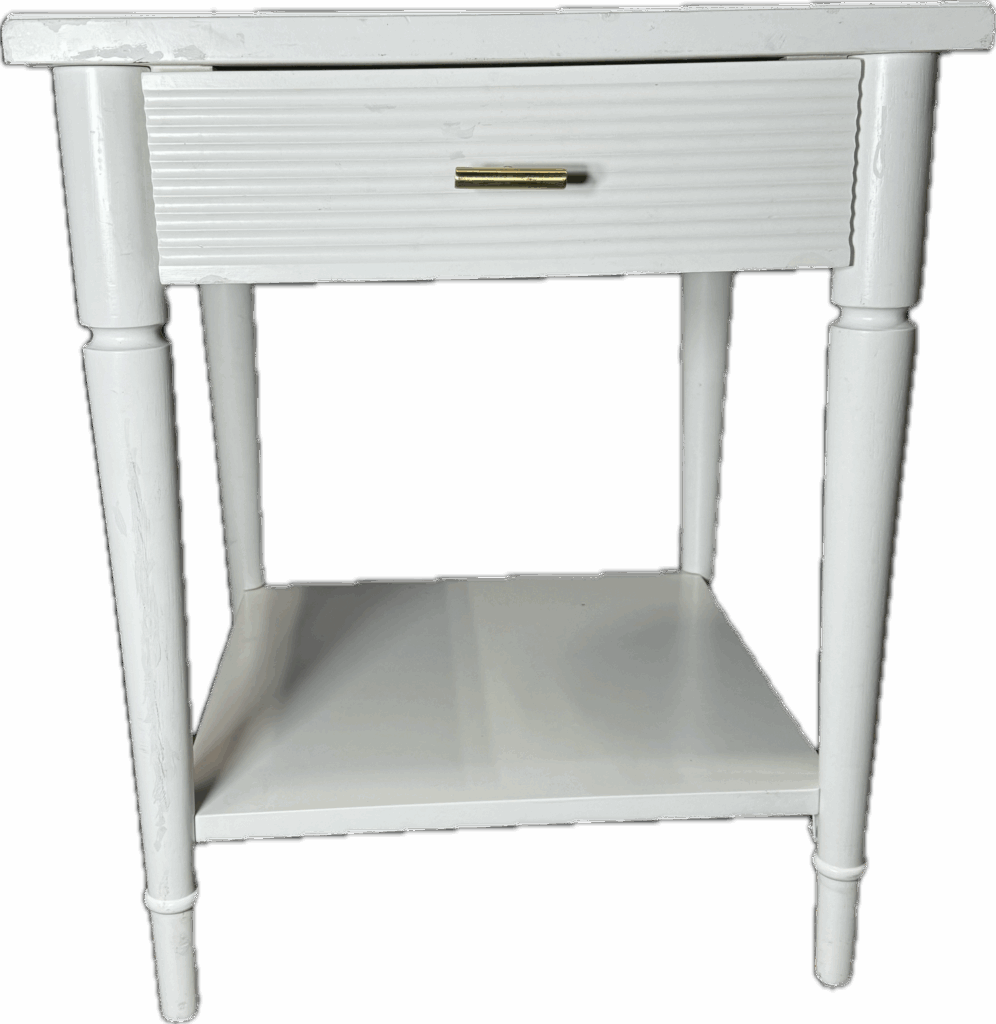 White Ribbed Drawer Bedside Table with Gold Pull