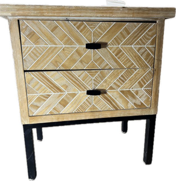 Herringbone Black Metal Leg Table with 2 Drawers