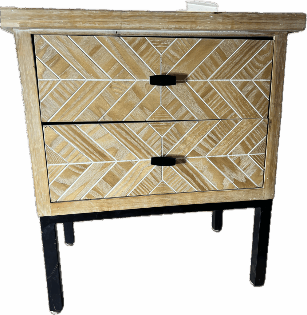 Herringbone Black Metal Leg Table with 2 Drawers
