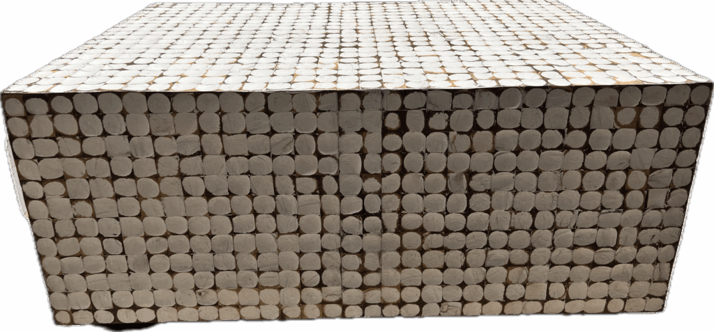 Modern Handmade Chiseled White and Brown Coffee Table